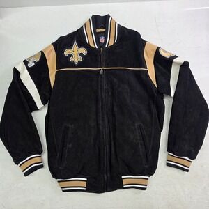 Vintage G-III New Orleans Saints Leather Varsity Jacket Suede NFL Mens Sz S EUC